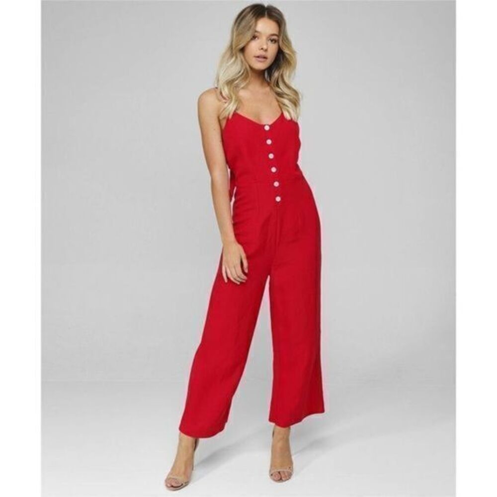 RAILS NWT Ladies Red Linen Sleeveless Front Buttoned Jumpsuit MEDIUM